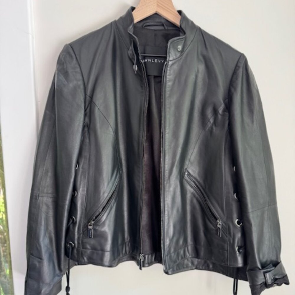 Dawn Levy buttery leather jacket with side ties. Fully lined.